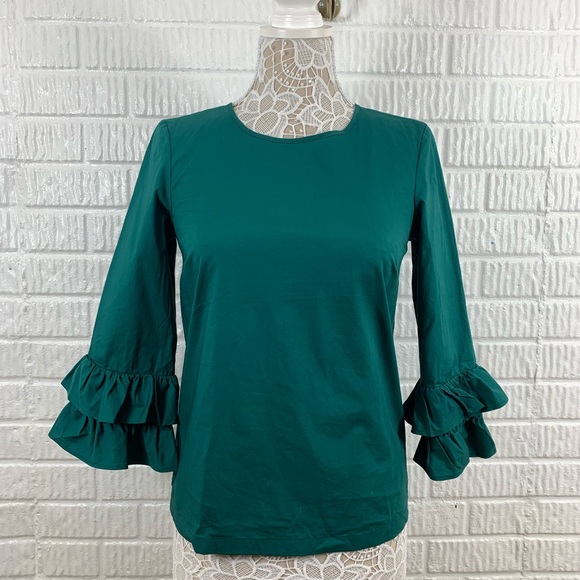 J. Crew Factory Tops - J. Crew Factory Double Ruffle Top Emerald Green 0